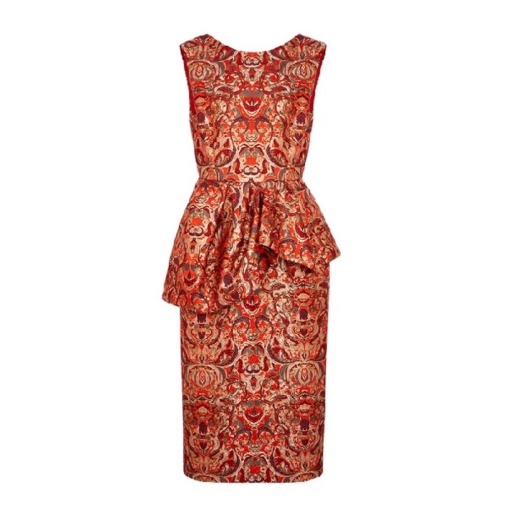Dries van Noten Depla Metallic Brocade Dress in Red EU 36